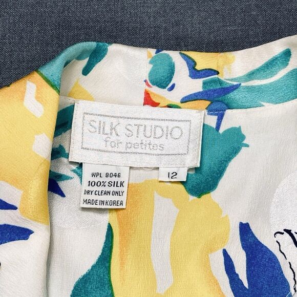 SILK STUDIO For Petites Maxi Dress 12 Vintage Tropical Floral 80s Coastal Summer - Picture 16 of 16